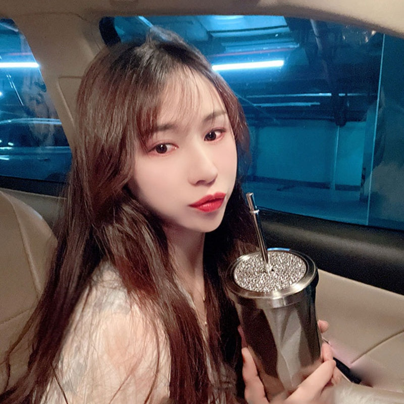 Diamond-encrusted Straw Coffee Mug