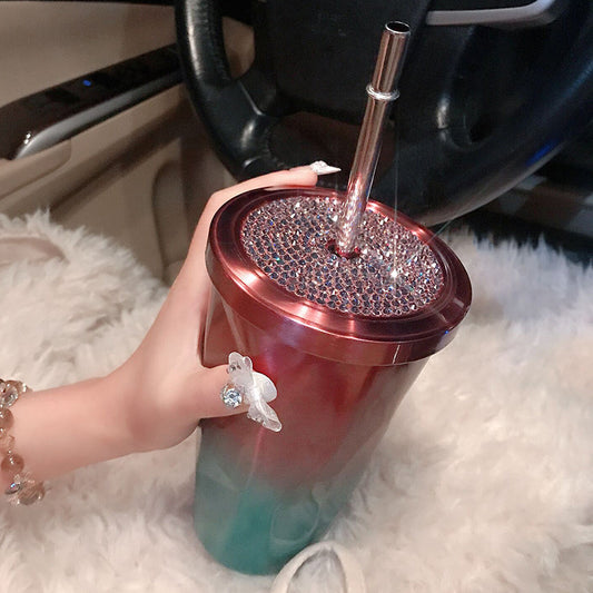 Diamond-encrusted Straw Coffee Mug